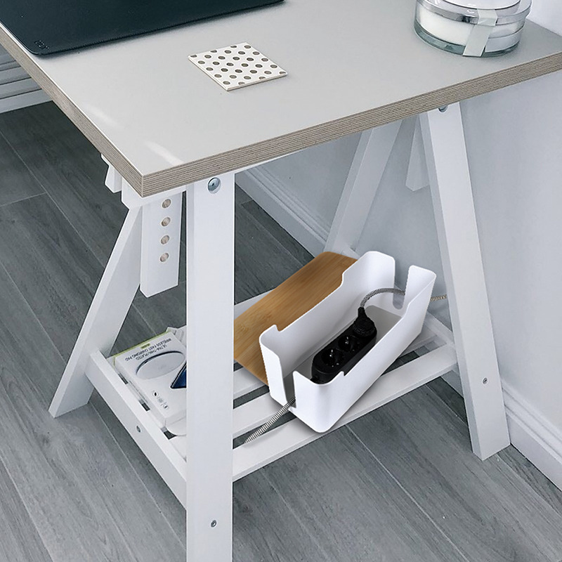 Kabelskjuler boks - 320x140x130mm, Hvid m. bambuslåg