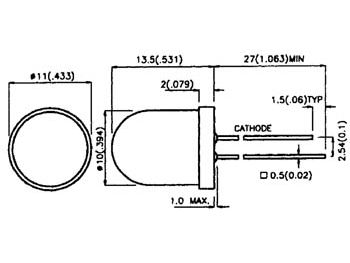 10mm LED - Rund, GUL diffus (70mcd 50°)