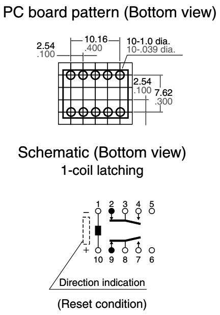 Kiprelæ (bistabil) - 12VDC / 1A, 2 x omskifter (DIP10)