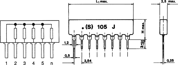 Modstandsnetværk - 8x220ohm 0,125W (1 fælles)