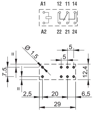 Vertikalt relæ - 12VDC 16A, 1 x omsk. (SPDT), 8-ben (5mm)