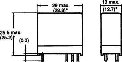 Vertikalt relæ - 12VDC / 5A, 2 x omskifter (DPDT)