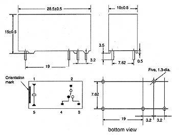 Vertikalt relæ - 24Vdc / 8A, 1 x omskifter (3,2mm benafst.)