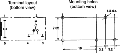 Vertikalt relæ - 12Vdc / 8A, 1 x omskifter (3,2mm benafst.)