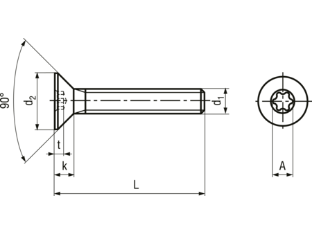Maskinskrue, undersænket - M4x30mm, TORX® T20 (25 stk.)