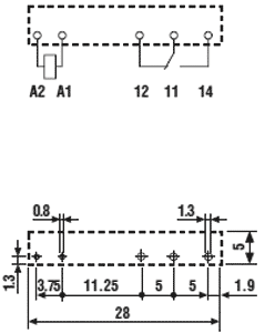 Miniature relæ - 5Vdc / 6A 1 x omskifter (SPDT)