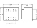 230V printtransformator - 1,8VA 2 x 14V / 2 x 64mA
