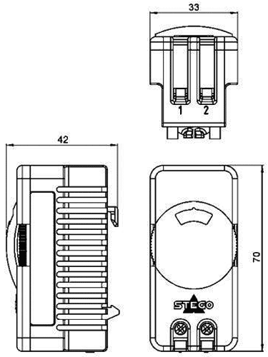 Termostat til DIN skinne - NO, 10A/250V, 0-60°C