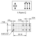 Vertikalt relæ - 6VDC / 16A, 1 x skifte (SPDT)