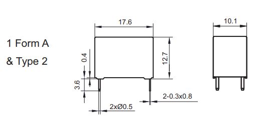 Subminiature relæ - 12VDC / 5A-250VAC, 1 x slutte (SPST-NO)