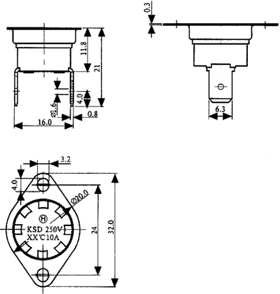 Termostat m. autoreset - NC slår fra v. 160°C, 10A