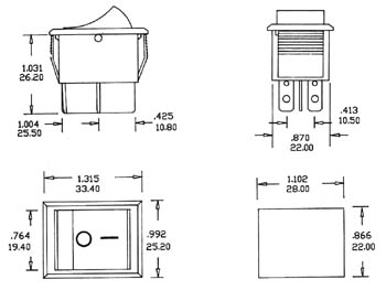 Vippekontakt - 2P OFF-ON, 250V/15A, RØD lys