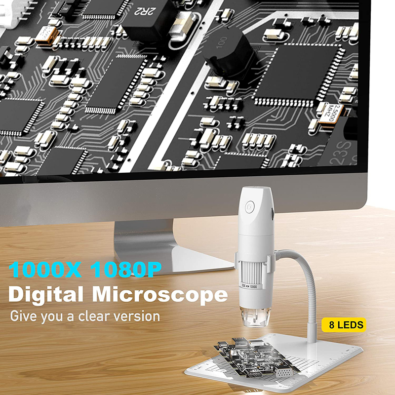 WiFi mikroskop - 2MP, 1000X, 8 LED, App (IOS, Android, PC)