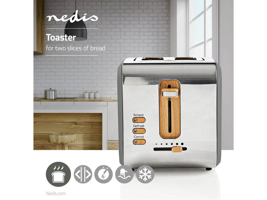Brødrister - 2 brede åbninger, Soft-Touch, Grå