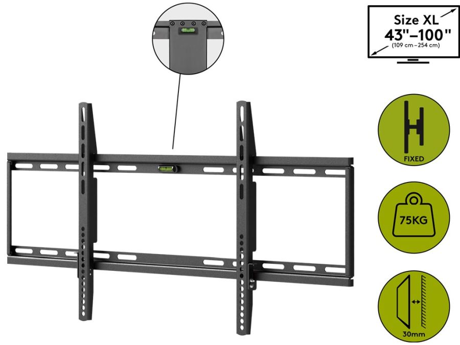 TV vægbeslag - 43-100" fikseret, maks. 75kg