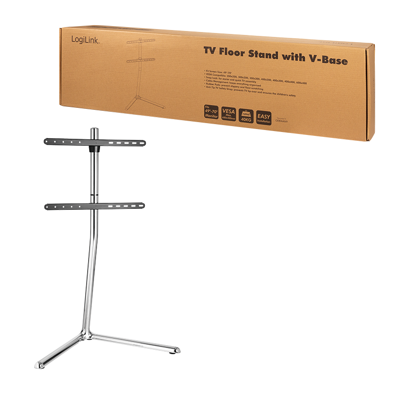 TV gulvstand - 49-70". V-fod, maks. 40kg, Krom