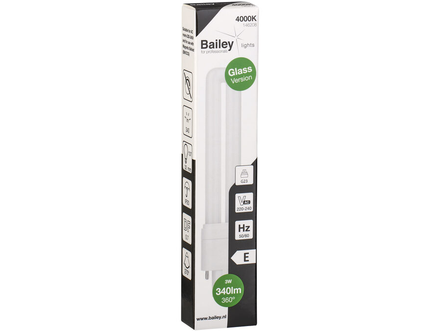 LED PL kompaktrør - 3W (7W), G23, EM+AC (840)