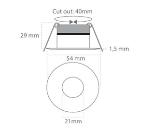 LED downlight, hvid - 10-30VDC 3,5W Varm hvid (Ø54mm) IP44