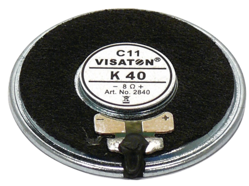Miniature højttalerelement - 1W, 50ohm, Ø40x4,5mm (IP65)