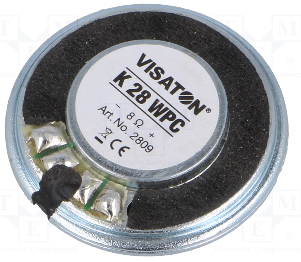 Miniature højttalerelement - 1W, 8ohm, Ø28x5,5mm