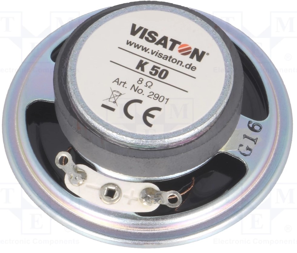 Miniature højttalerelement - 2W, 8ohm, Ø50x17mm (IP65)