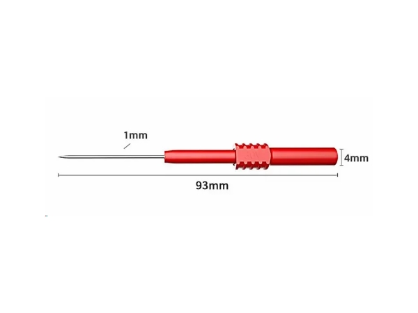 Testprobesæt, flex, lang nål - Rød/sort, 4mm banan (4 dele)