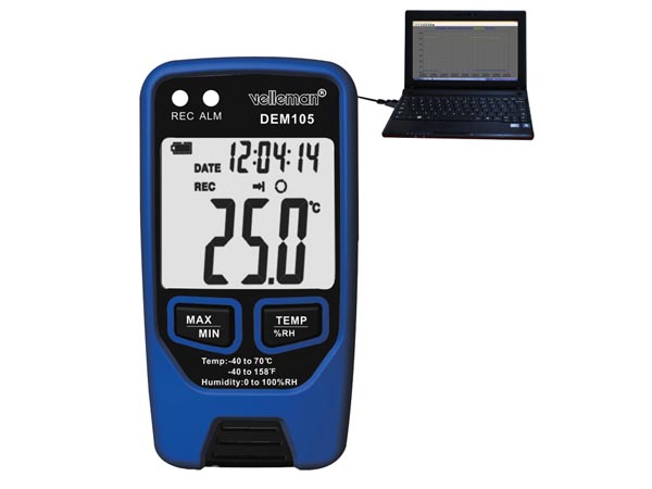 DEM105 Termometer & luftfugtighedsmåler/logger m. USB