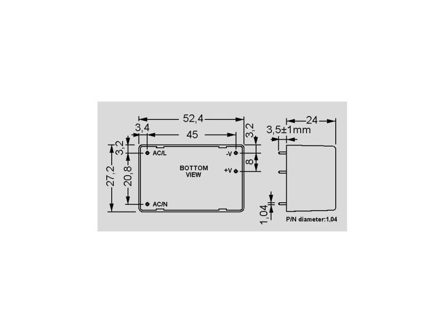 Printstrømforsyning - 12V / 20W enkelt udgang, Indkapslet