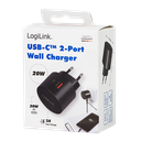 USB netadapter - 1xUSB-A QC (3A), 1xUSB-C PD (20W), Sort