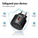 USB netadapter - 1xUSB-A QC (3A), 1xUSB-C PD (20W), Sort
