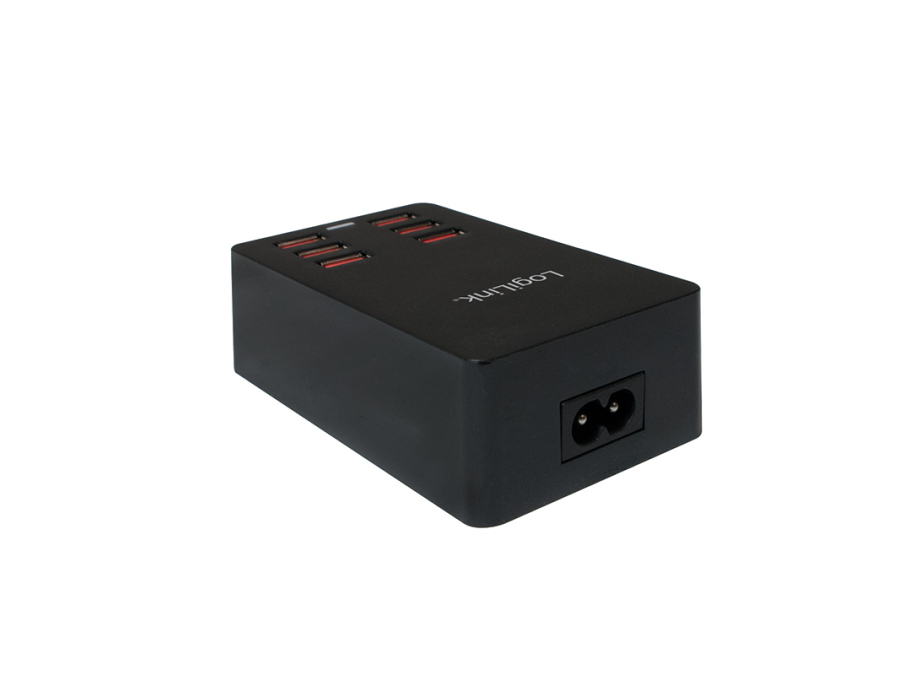 USB ladestation - 6 x 5V/2,4A (maks. 6,4A), Sort