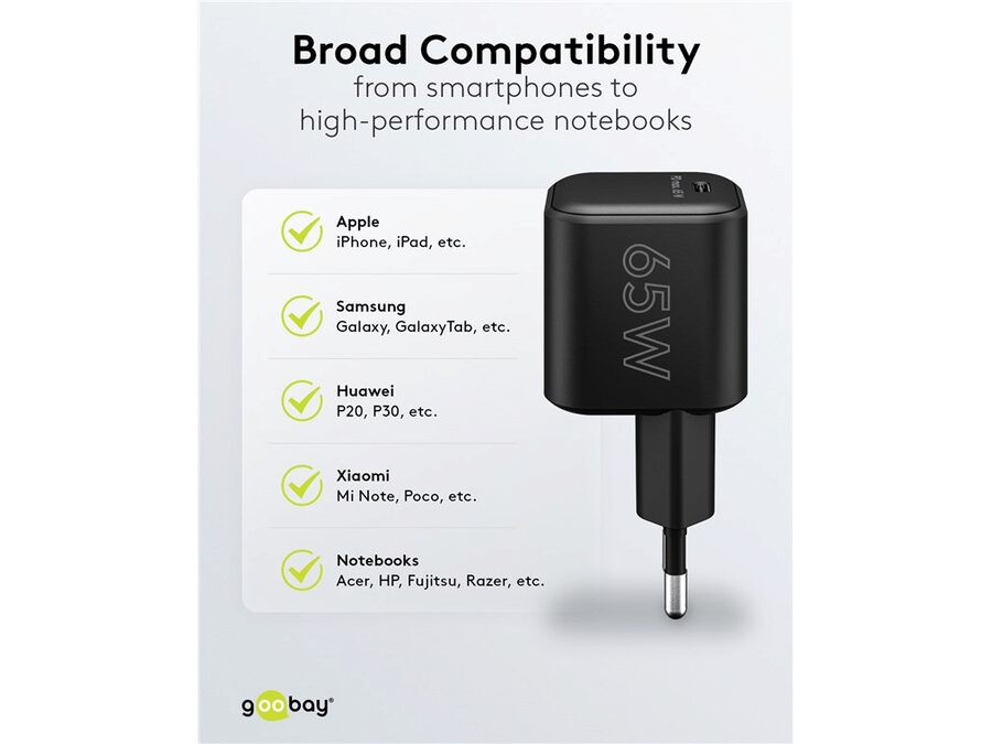 USB-C PD netadapter - 1xUSB-C (65W/3,25A), Sort