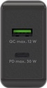 USB-C PD netadapter - 1xUSB-A, 1xUSB-C, 30W/3A, Sort