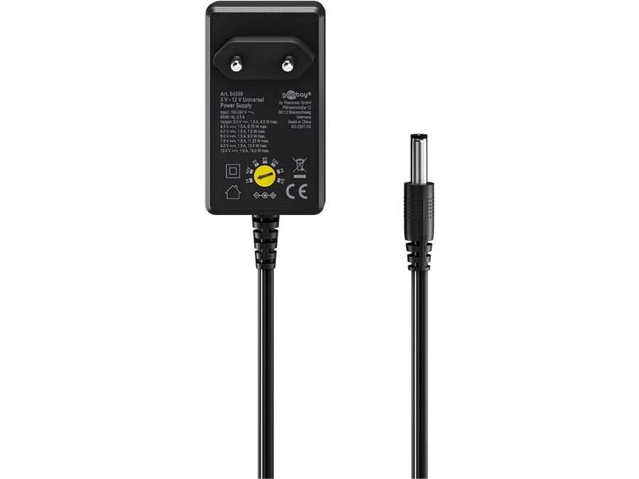 Universal netadapter - 3-12Vdc, 18W (1,5A) inkl. 11 stik