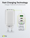 USB-C PD netadapter - 1xUSB-A, 2xUSB-C, 65W/3A, Hvid