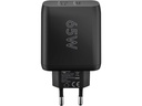 USB-C™ PD GaN lynlader - C (65W) + A (12W), Sort