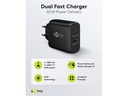 USB-C™ PD GaN lynlader - C (65W) + A (12W), Sort