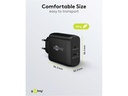 USB-C™ PD GaN lynlader - C (65W) + A (12W), Sort