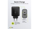USB-C™ PD GaN lynlader - C (65W) + A (12W), Sort