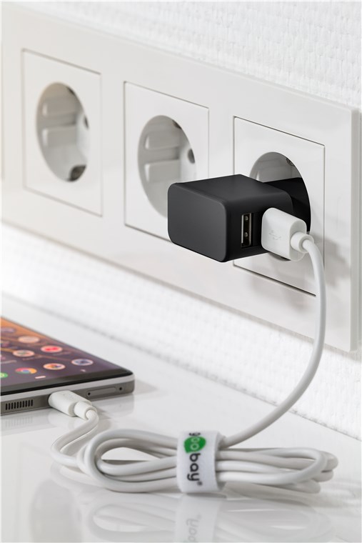 Netadapter - 100-240V til 2 x 5V USB A hun (2,4A) Sort