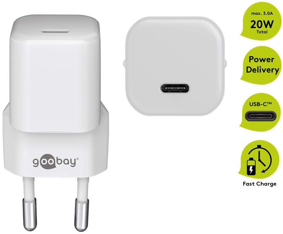 USB-C™ PD (Power Delivery) Lynlader, nano (20W), Hvid