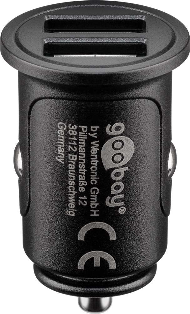 Dobbelt USB billader - 2 x USB A hun (4,8A), Sort