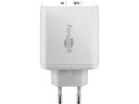 USB-C PD GaN netadapter - 1xUSB-C, 1xUSB-A, 45W/3A, Hvid
