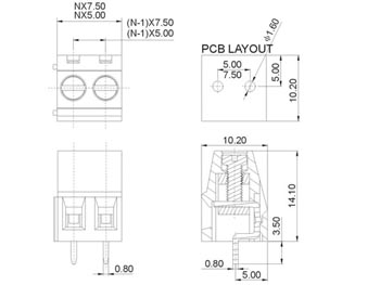 Print Skrueterminal - 3pol, 5mm benafstand, Grøn
