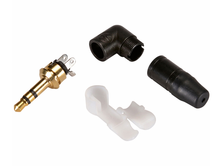 Neutrik - 3,5mm stereo JACK han, 90° (sort, guld)