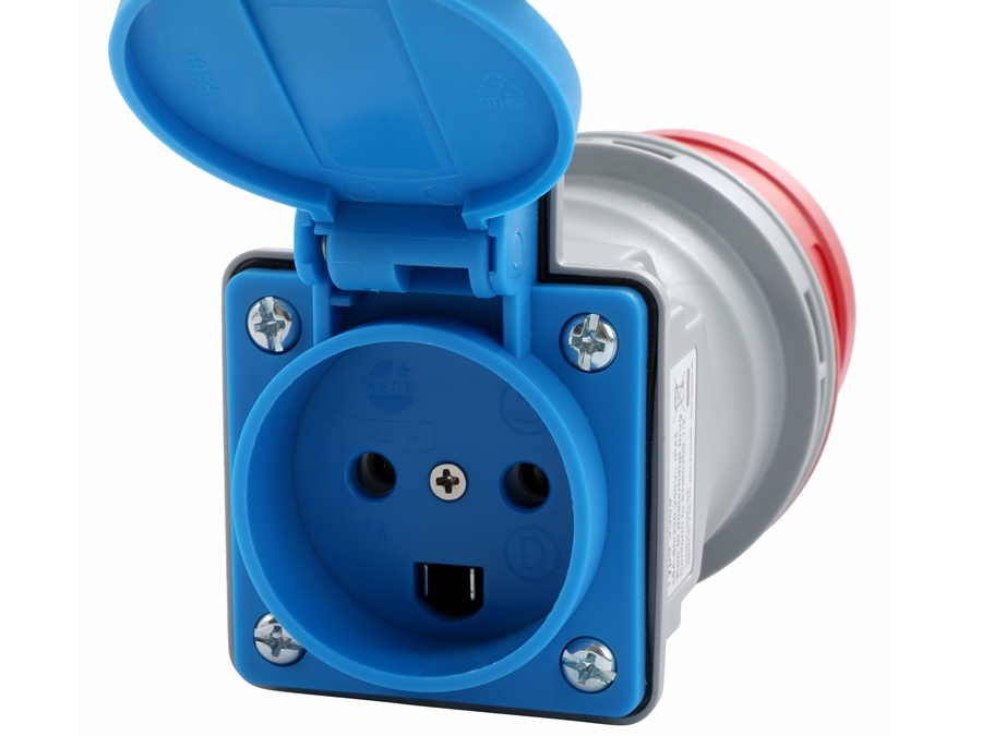 CEE adapter - 5P 400V/16A ind til 230Vac DK-jord ud