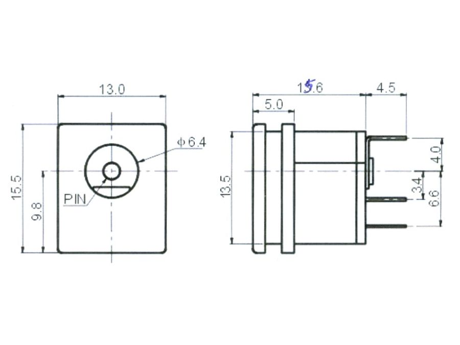 DC fatning - 5,5 x 2,0mm m. kontakt til kabinet