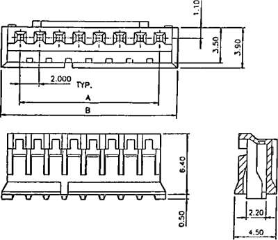 Ledning-til-print stik - NXG, 1x10pol, 1A, 2mm benafst.