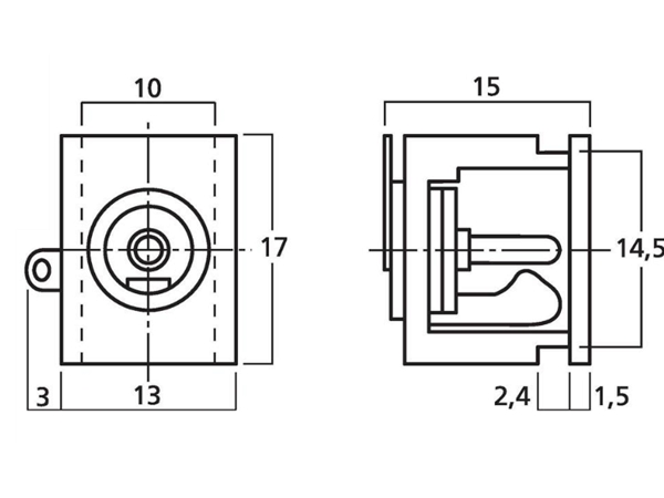DC fatning - 5,5 x 2,5mm til kabinet