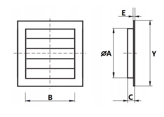 Ventilationsrist m. lukkespjæld - 170x170mm Ø100mm, Grå